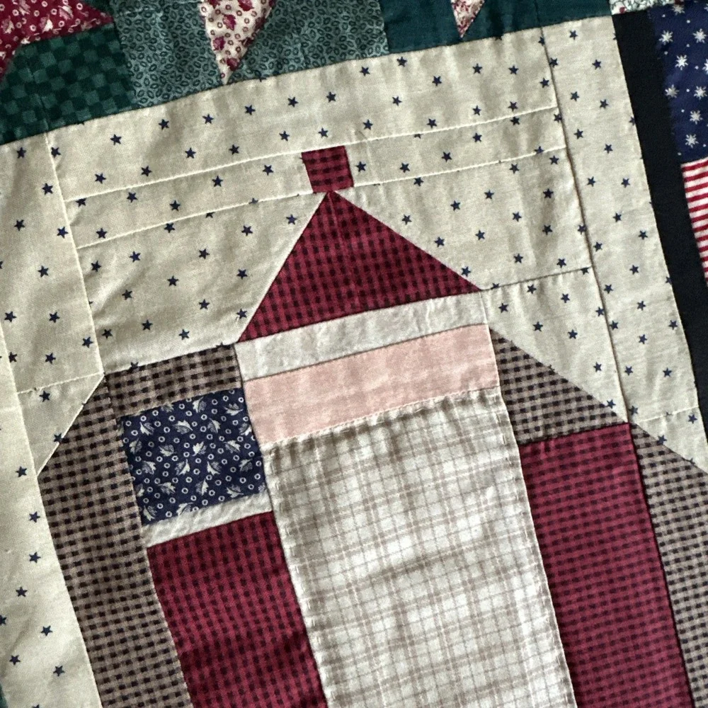 Handmade Patriotic Santa Christmas Quilt Wall Hanging Americana Country Farmhous